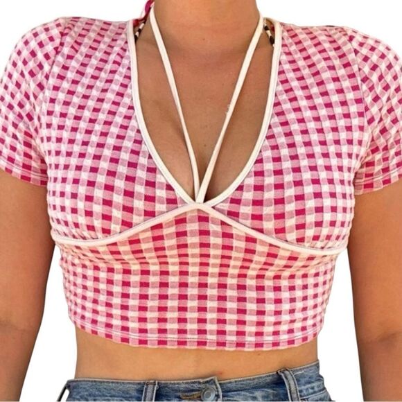 Vintage Y2K Julia by Love JPink Gingham Barbiecore V-Neck Crop Top -- Juniors XL - Picture 3 of 11